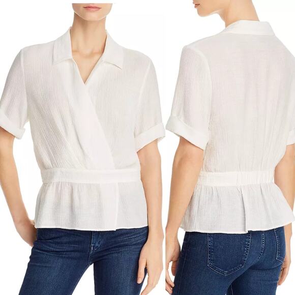 Brochu Walker Top Olympia White Surplice Short Sleeve Collared Gauze Top Size M - Picture 1 of 8